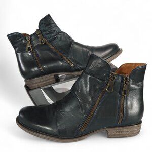 Miz Mooz Luna Leather Side Zip Ankle Boots Women's 9-9.5/40 Dark Navy